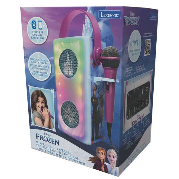 Lexibook Altavoz Bluetooth Frozen con Micrófono y Efectos de Luz, 13 x 33 x 13 cm, para Mayores de 3 Años