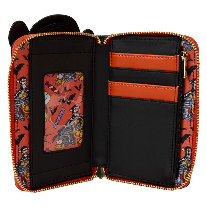 Loungefly Cartera Skeleton Tigger Winnie the Pooh Disney Billetera Piel Vegana Cierre Cremallera Herrajes Dorados Ranuras Tarjetas Ventana ID Detalles Relieve Bordados Estampados