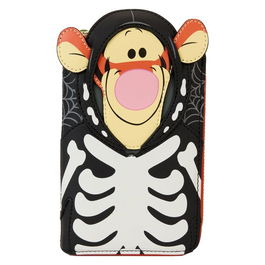 Loungefly Cartera Skeleton Tigger Winnie the Pooh Disney Billetera Piel Vegana Cierre Cremallera Herrajes Dorados Ranuras Tarjetas Ventana ID Detalles Relieve Bordados Estampados