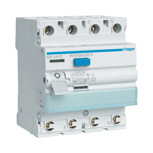 Hager CDS440D Interruptor Diferencial 4 Polos 40A 30mA Typ A QuickConnect Hager CDS440D Interruptor Diferencial 4 Polos 40A 30mA Typ A QuickConnect