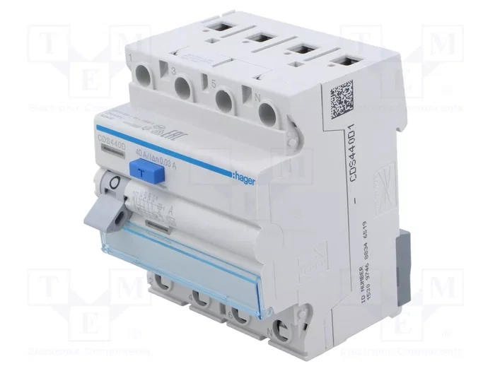 Hager CDS440D Interruptor diferencial 4 polos 40A 30mA Tipo A QuickConnect