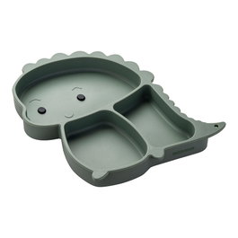 Fackelmann Plato con forma de dinosaurio verde de silicona con ventosa
