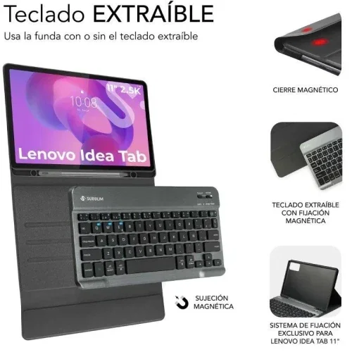 Subblim Keytab Pro BT Funda con Teclado para Lenovo Idea Tab 11 pulgaste 2025, Negra