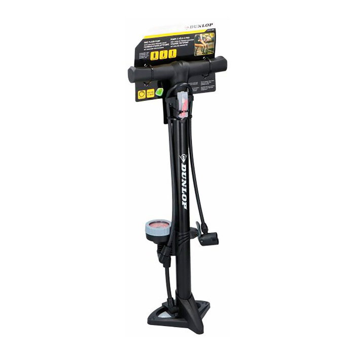 Dunlop Bomba de Pie para Bicicletas con Manómetro Analógico, Boquilla Doble y 11 bar