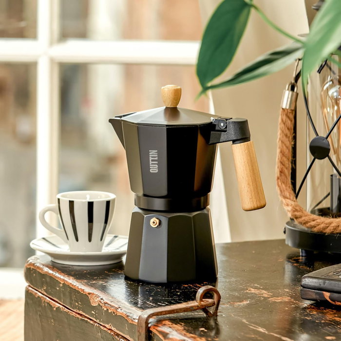 Quttin Cafetera de Aluminio para 6 Servicios Inducción Mango de Madera (6 Unidades)