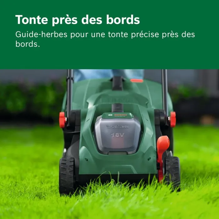 Bosch ROTAK18V-32 Cortacésped inalámbrico, Ancho de corte 32 cm, Incluye bolsa recolectora 35 L, función mulching, batería y cargador