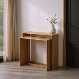 S/2 Consola Natural Madera de Teca 85 X 30 X 86 cm