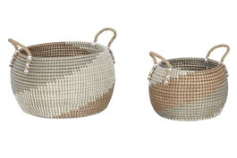 DKD Home Decor Set de 2 Cestas de Seagrass Natural 40x40x34 cm
