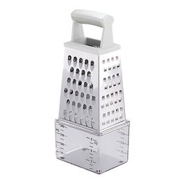 Tescoma Rallador 4 en 1 con Recipiente Medidor - Rallador, Cortador en Rodajas para Alimentos - Acero Inoxidable, Mango Ergonómico, Apto para Lavavajillas