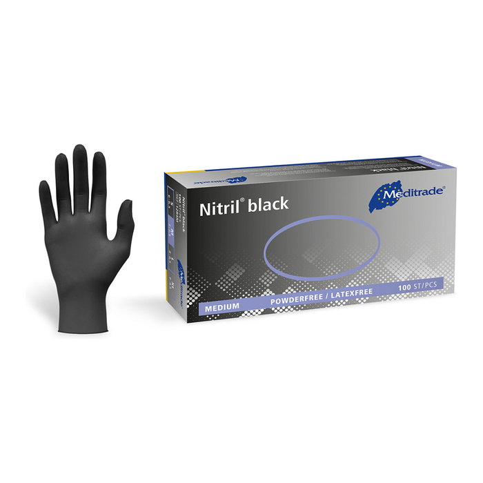 Meditrade® Guantes desechables de nitrilo negro L