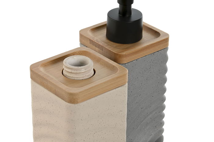 DKD Home Decor Dosificador Básico Crema Gris 7 x 19 x 7 cm (2 Unidades)