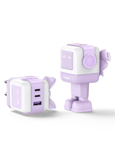 UGREEN 35291 Cargador Nexode RG 65W GaN 3 Puertos USB C/A Carga Rápida, Pantalla LED, Rosa