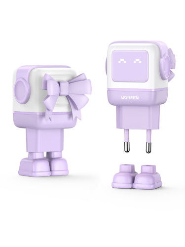 UGREEN 35291 Cargador Nexode RG 65W GaN 3 Puertos USB C/A Carga Rápida, Pantalla LED, Rosa