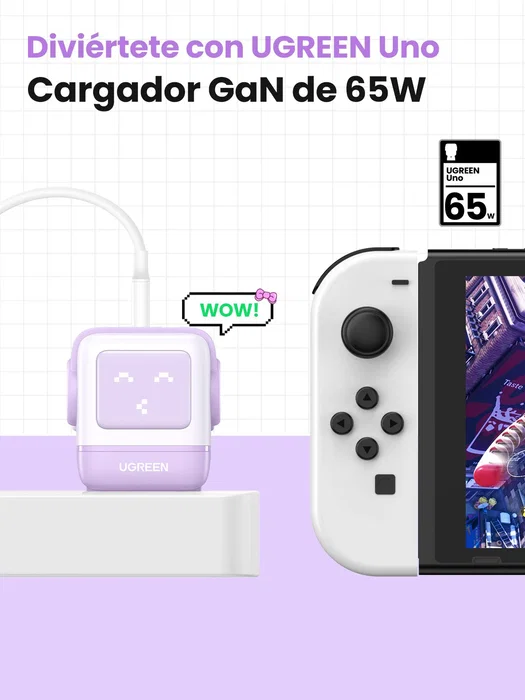 Ugreen Nexode RG 65W 3-Port GaN Rosa USB-C + USB-A con Pantalla LED