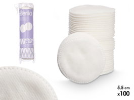 BERILO Bolsa de 100 Discos Desmaquillantes de Algodón de 5,5 cm Blanco