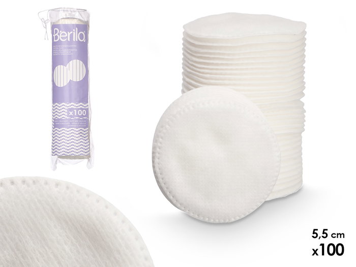 BERILO Bolsa de 100 Discos Desmaquillantes de Algodón de 5,5 cm Blanco BERILO Bolsa de 100 Discos Desmaquillantes de Algodón de 5,5 cm Blanco