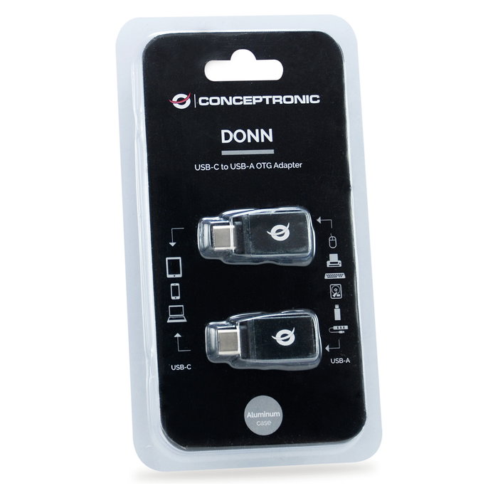 Conceptronic DONN03G Adaptador USB-C 3.2 Gen 1 Macho a USB-A 3.0 Hembra, 5 Gbps, Negro, Pack de 2 Unidades
