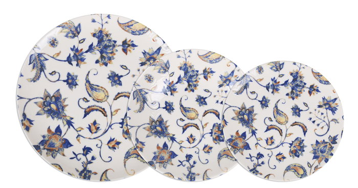 Santa Clara Vajilla 12P Porcelana Ivory Decorada Modelo Aloia, Impresión Digital, Lavavajillas y Microondas