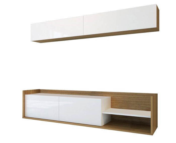 Hanah Home Mueble TV Kale, Blanco y Teca, 180 cm, Tablero Partículas Melamina, Moderno
