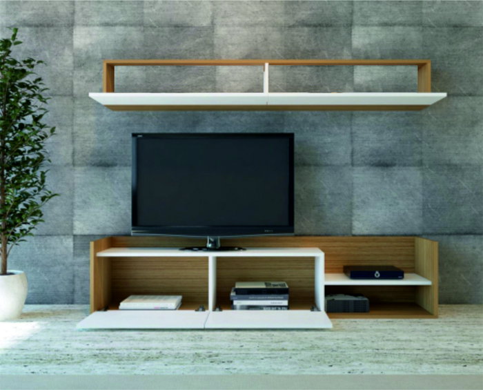Hanah Home Mueble TV Kale, Blanco y Teca, 180 cm, Tablero Partículas Melamina, Moderno