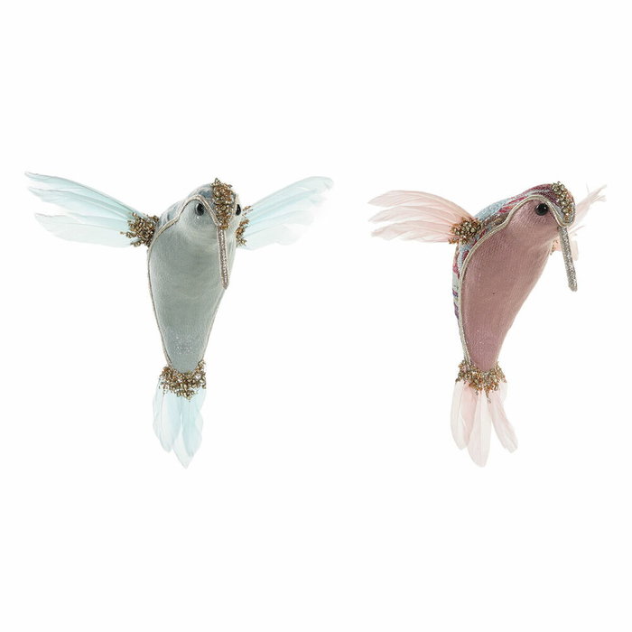 DKD Home Decor Figura de Colibrí en Foam y Poliéster, Pack de 2 unidades surtidas (Rosa palo y Azul celeste)