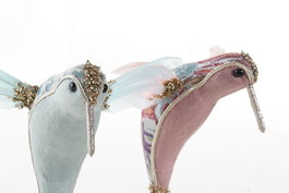 DKD Home Decor Figura Navidad Fantasia Rosa Palo Azul Celeste Foam Poliester 10 x 18 x 19 cm (2 Unidades)