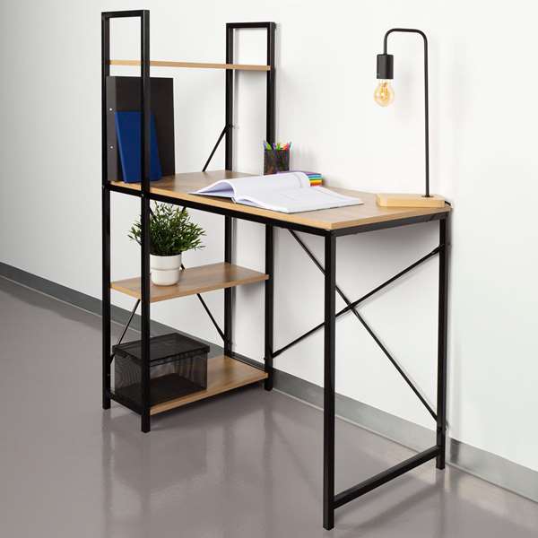 Max Home Mesa Escritorio con Estantería 120x64x120 cm Acero y Melamina