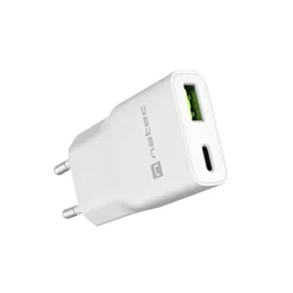 Natec Cargador Ribera GaN Slim USB-A + USB-C 20W Blanco NUC-2376