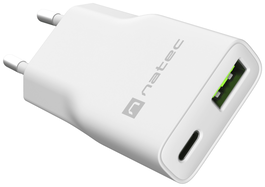 Natec NUC-2376 Cargador USB-A + USB-C 20W Blanco GaN Slim