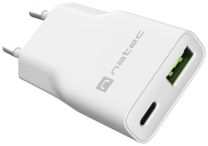 Natec Cargador Ribera GaN Slim USB-A+USB-C 20W Blanco