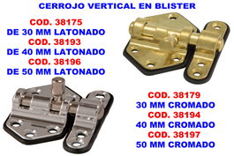 Cerrojo vertical 40 mm latonado en blister S-736