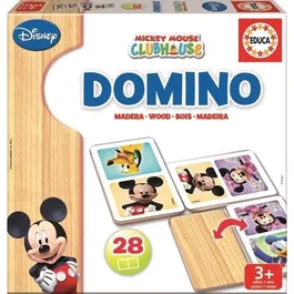 Mickey 16037 Domino de Madera Mickey & Minnie Educa, Piezas Grandes Seguras para Niños +3 Años