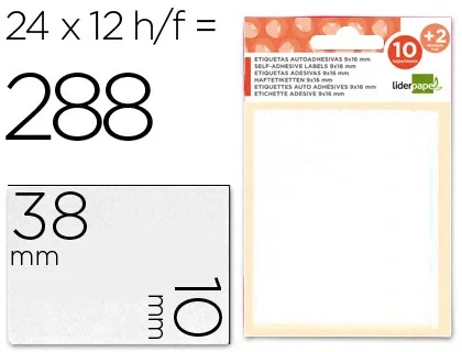 Liderpapel Etiquetas adhesivas blancas 10 x 38 mm (12 hojas) Liderpapel Etiquetas adhesivas blancas 10 x 38 mm (12 hojas)