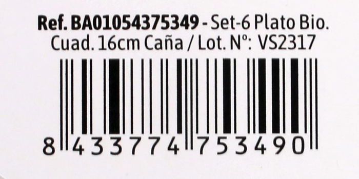 Algon Set-6 Plato Cuadrado Caña 16 cm (24 Unidades)