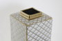DKD Home Decor Jarrón de Porcelana Scrat Blanco y Dorado 14,5x14,5x30 cm