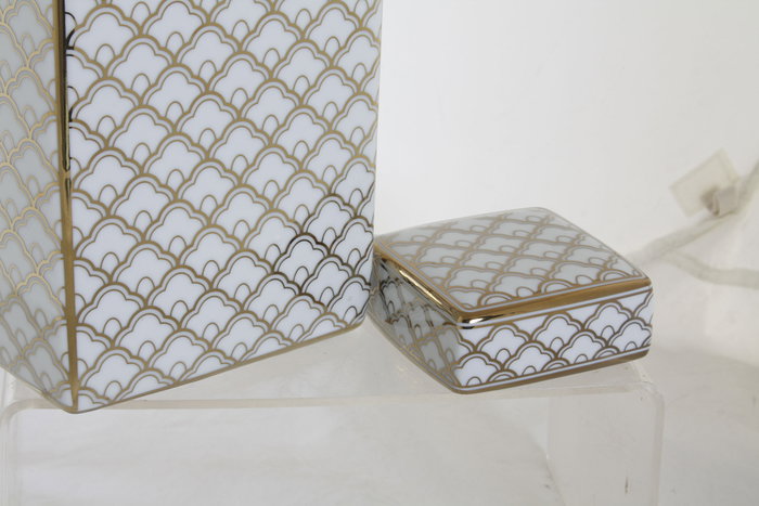 DKD Home Decor Jarrón de Porcelana Scrat Blanco y Dorado 14,5x14,5x30 cm
