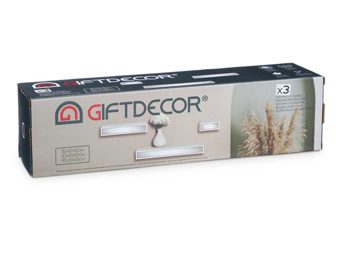 Giftdecor Tres Estantes Espejo 15 30 45 cm Blanco (Set de 4)