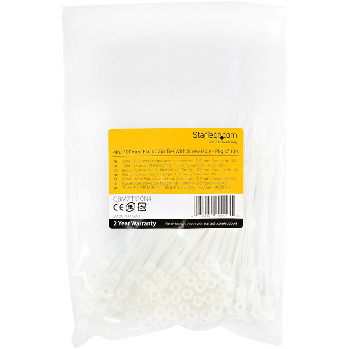 StarTech.com Bridas de sujeción de 4 pulgadas (10 cm) con orificio de montaje de 2 mm