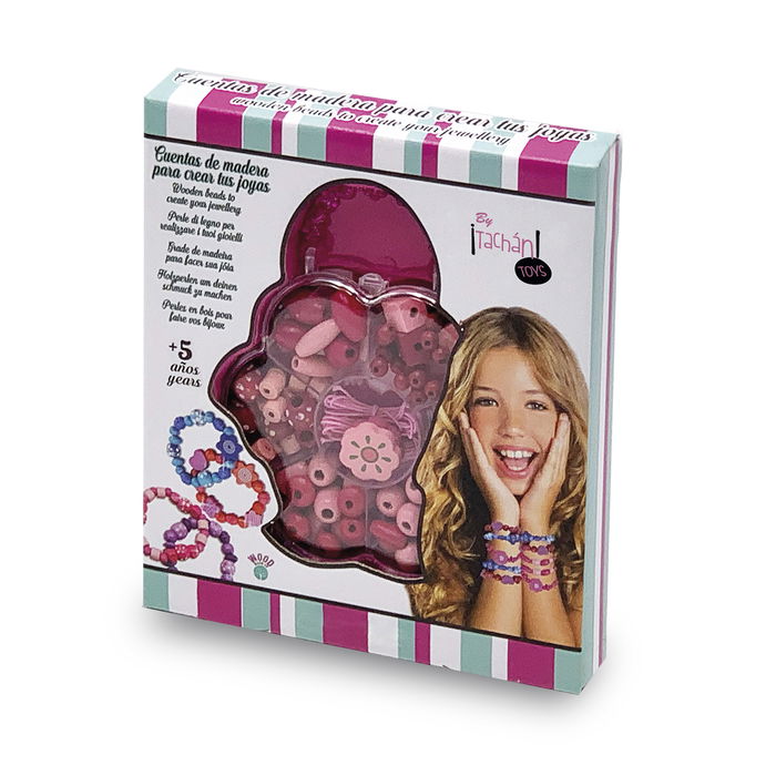 Tachan Set de Cuentas de Madera Rosa para Hacer Pulseras y Collares, Ideal para Niñas y Niños +5 Años Tachan Set de Cuentas de Madera Rosa para Hacer Pulseras y Collares, Ideal para Niñas y Niños +5 Años