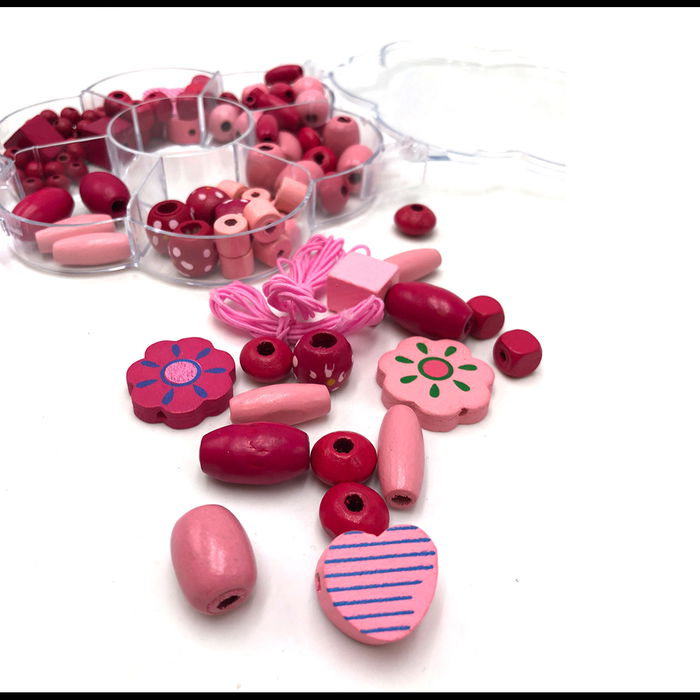 Tachan Set de Cuentas de Madera Rosa para Hacer Pulseras y Collares, Ideal para Niñas y Niños +5 Años Tachan Set de Cuentas de Madera Rosa para Hacer Pulseras y Collares, Ideal para Niñas y Niños +5 Años