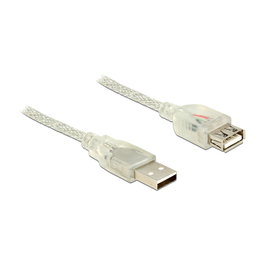 DeLOCK Cable de extensión USB 2.0 Tipo-A Macho a Tipo-A Hembra, 2 m, transparente