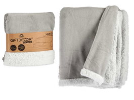 GIFTDECOR Manta de Coral y Sherpa 130x170cm Gris Claro-Blanco