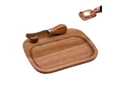 DKD Home Decor Set de 2 Tablas de Cortar de Acacia y Acero Inoxidable para Queso