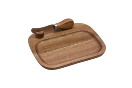 DKD Home Decor Tabla Cortar Basicos Acacia Inox Natural Set de 2 19.5 x 15 x 3 cm