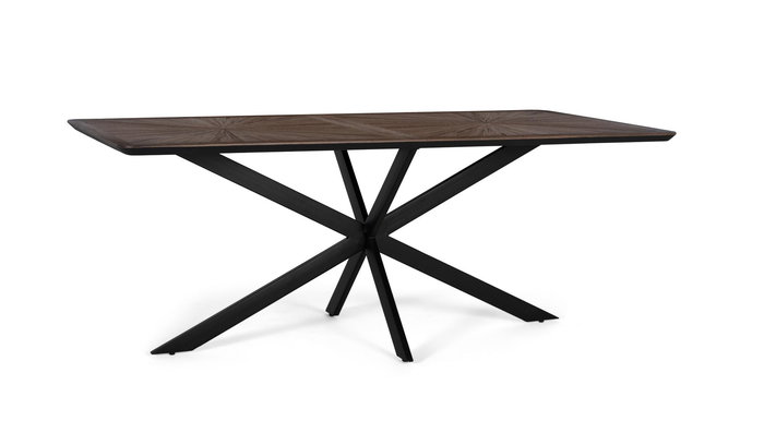 GINER Y COLOMER Mesa de Comedor 200 cm, Madera de Teca Reciclada con Tablero de Marquetería Radial y Patas en X de Hierro Negro