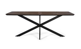 GINER Y COLOMER Mesa de Comedor 200 cm, Madera de Teca Reciclada con Tablero de Marquetería Radial y Patas en X de Hierro Negro