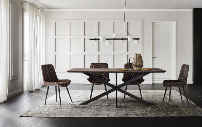 GINER Y COLOMER Mesa de Comedor 200 cm, Madera de Teca Reciclada con Tablero de Marquetería Radial y Patas en X de Hierro Negro