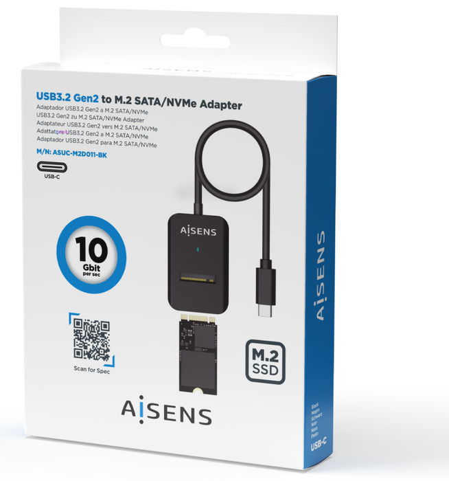 Aisens Dock USB-C para SSD M.2 SATA/NVMe ASUC-M2D011-BK Negro