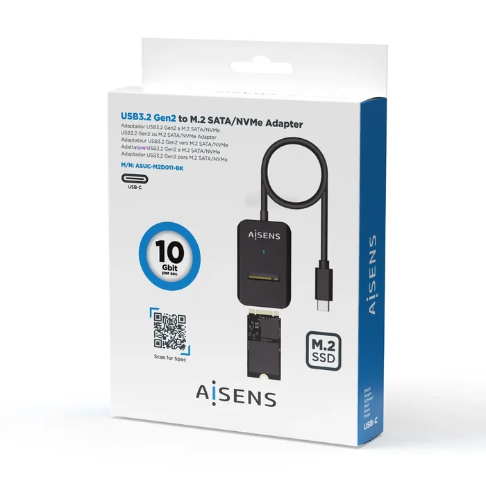 Aisens Dock USB-C para SSD M.2 SATA/NVMe ASUC-M2D011-BK Negro