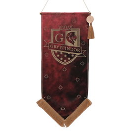 WIDDOP & CO Banderín Colgante Gryffindor de Harry Potter - Logotipo Dorado, Incluye Colgador de Hilo Dorado para Decoración de Pared